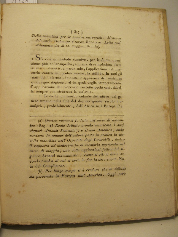 Della macchina per le unzioni mercuriali. Memoria...